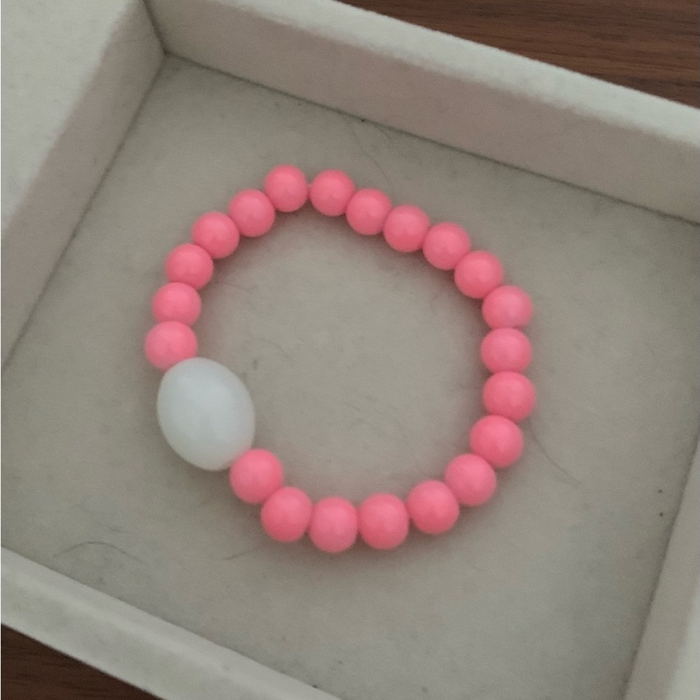 Pink Beaded Stretch Bracelet with White Accent